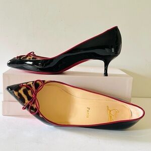Christian Louboutin black red patent kitten heels